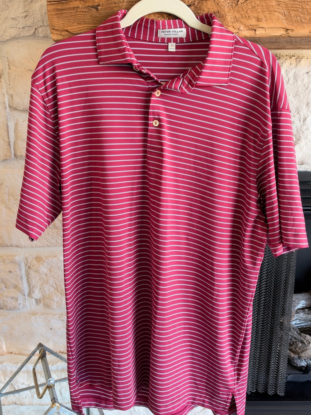 Peter Millar Red and White Striped Performance Polo